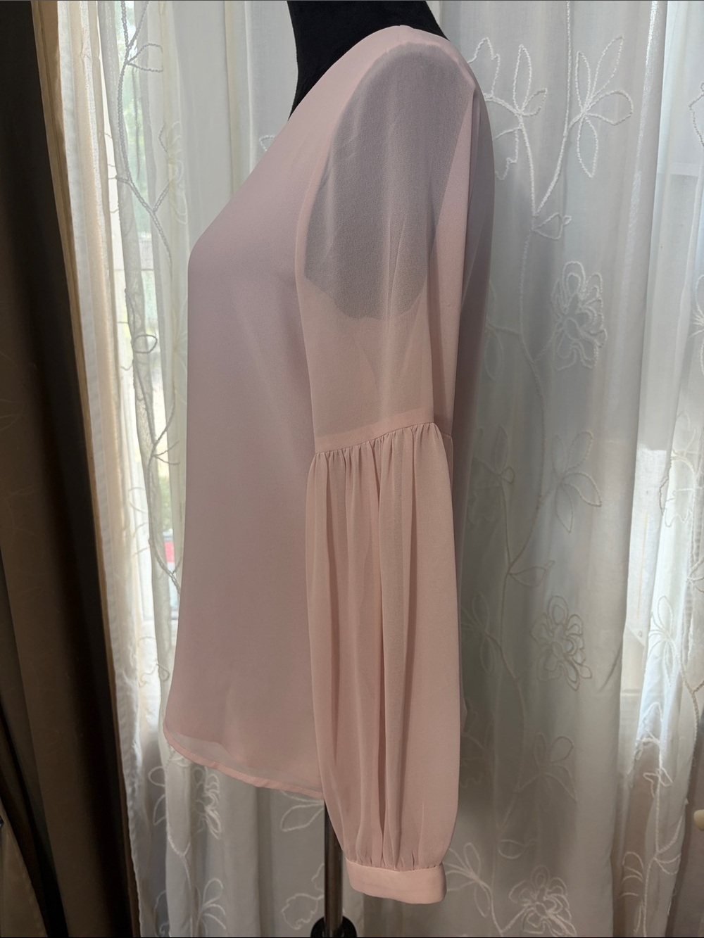 Express Blush Pink Keyhole Bishop-Sleeve Blouse S